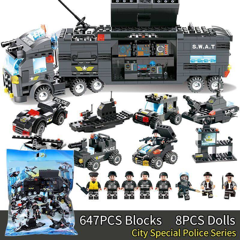 BlockForce | 8-in-1 Polizei LKW – SWAT Bauklötze für Kinder