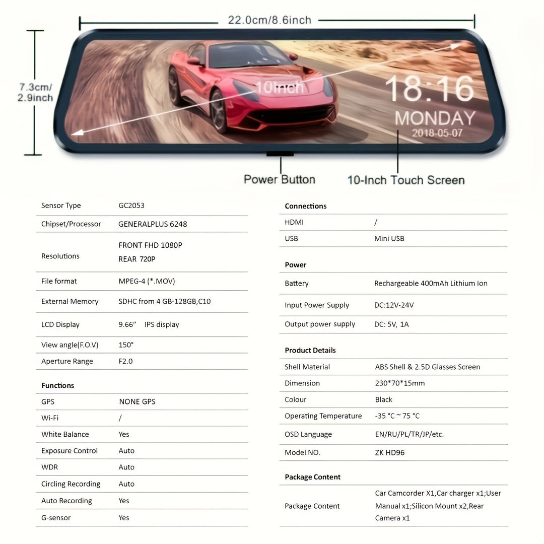 ClearPath | Dual Dashcam – 1080P Front & 720P Heck, Touchscreen Decorique.de
