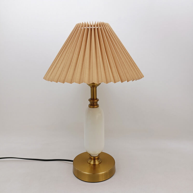 ColuShine | Retro Säulenlampe mit Plisseeschirm 230V Khaki Falten + Weiße Basis Decorique.de