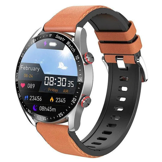 CoreWatch | Intelligente Uhr für Gesundheit, Musik & Kommunikation Orange Lederarmband Decorique.de