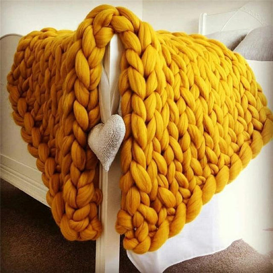 CozyKnit | Chunky Strickdecke – Handgefertigt & Luxuriös Gelb 80x100cm Decorique.de