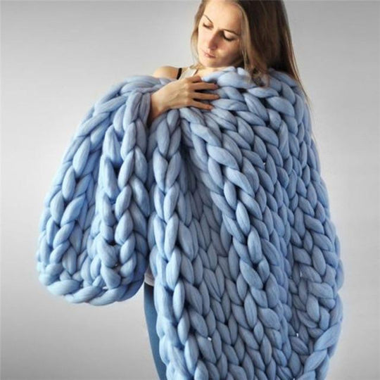 CozyKnit | Chunky Strickdecke – Handgefertigt & Luxuriös Himmelblau 80x100cm Decorique.de