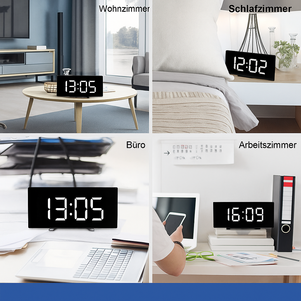 CurveClock | Gebogener LED-Wecker mit automatischer Dimmfunktion & Großanzeige Decorique.de