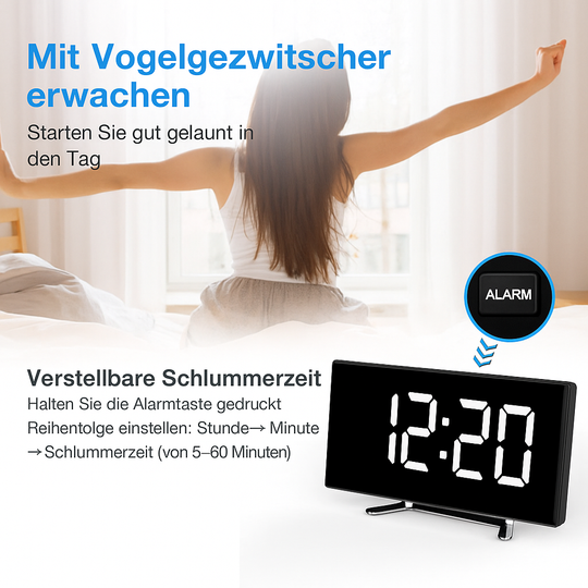 CurveClock | Gebogener LED-Wecker mit automatischer Dimmfunktion & Großanzeige Decorique.de