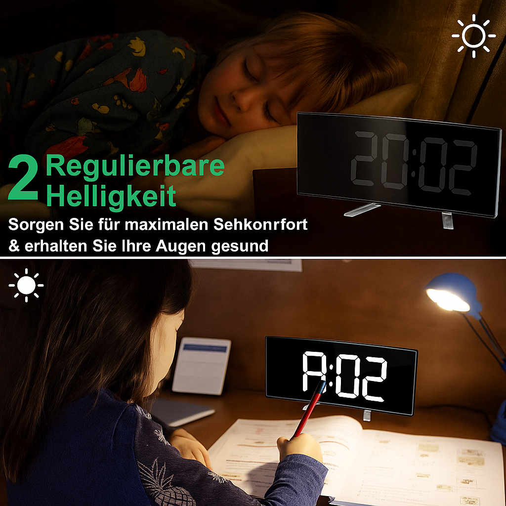 CurveClock | Gebogener LED-Wecker mit automatischer Dimmfunktion & Großanzeige Decorique.de