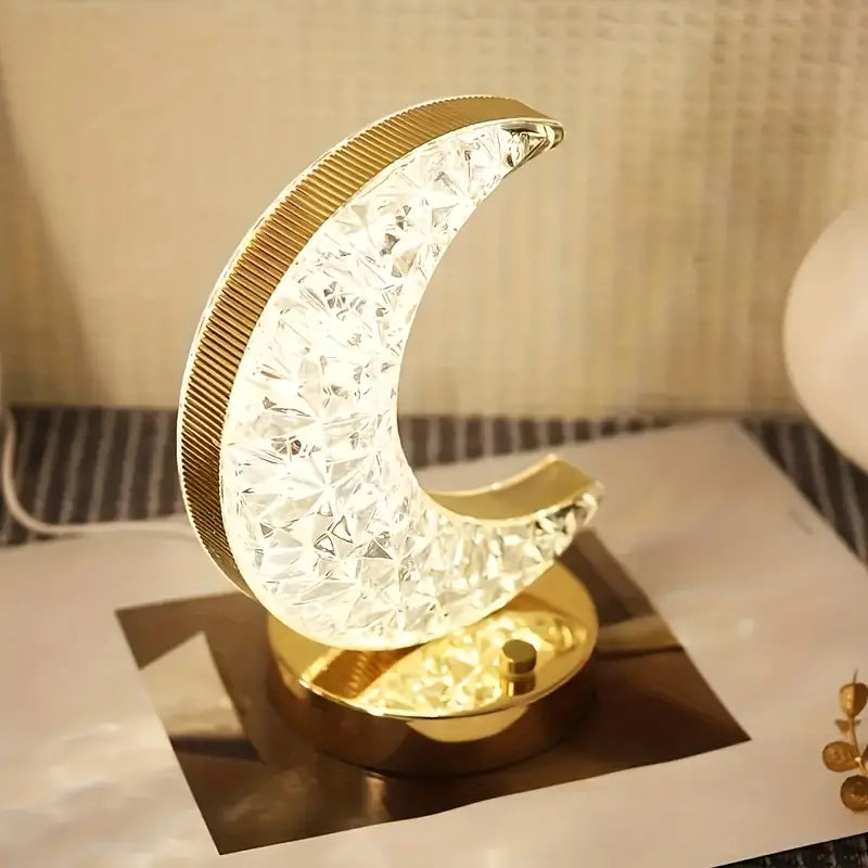CrystalLume | Elegante und Tragbare Kristall-Mond-Tischlampe