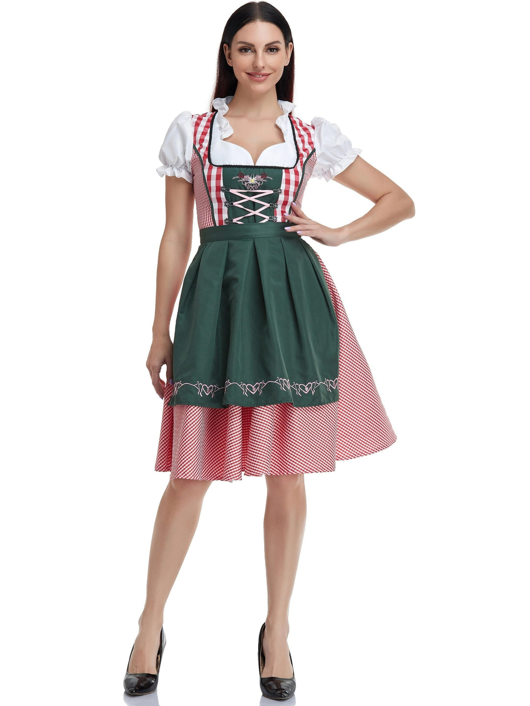 AlpenHerz | Damen-Dirndlkleid – Kariertes Festkleid mit Schnürung und Schwingrock