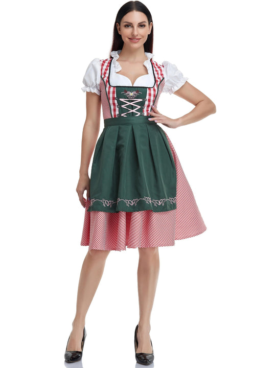 AlpenHerz | Damen-Dirndlkleid – Kariertes Festkleid mit Schnürung und Schwingrock