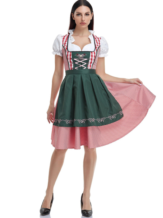 AlpenHerz | Damen-Dirndlkleid – Kariertes Festkleid mit Schnürung und Schwingrock