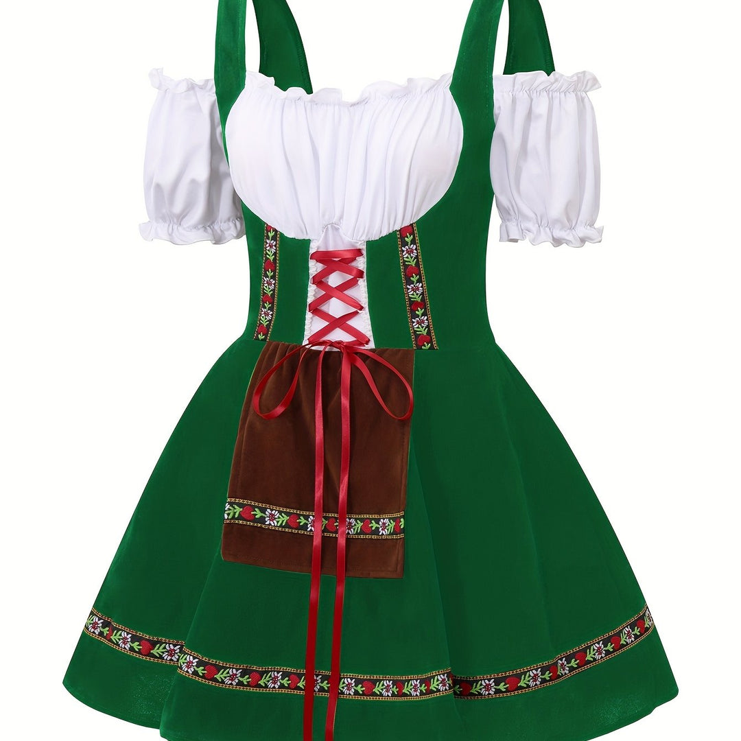 Amethystglanz | Damen-Dirndlkleid – Lila Festkleid mit Spitze und Rüschenärmeln