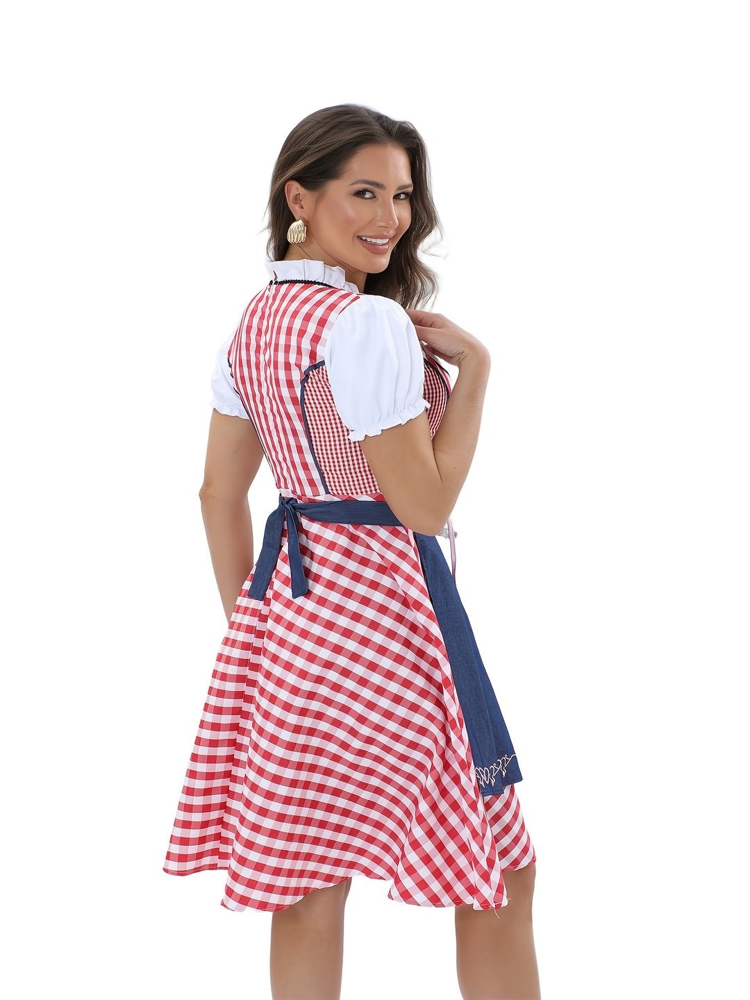 Bergtraum | Damen-Dirndlkleid – Kariertes Festkleid mit V-Ausschnitt