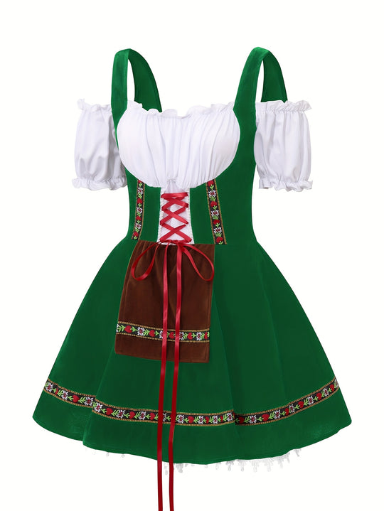 Amethystglanz | Damen-Dirndlkleid – Lila Festkleid mit Spitze und Rüschenärmeln