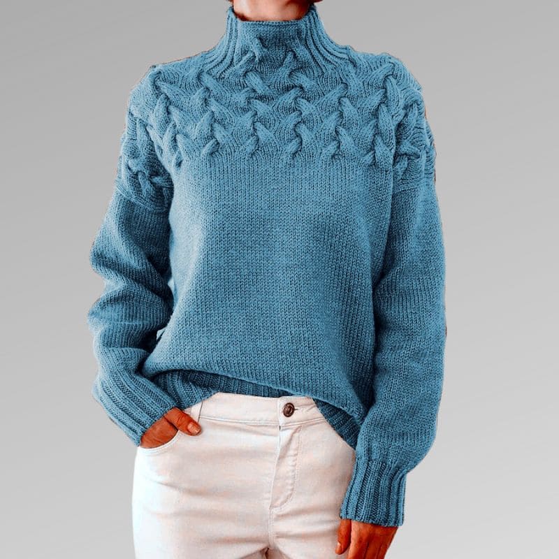 Denice | Hochgeschlossener Pullover Blau Decorique.de