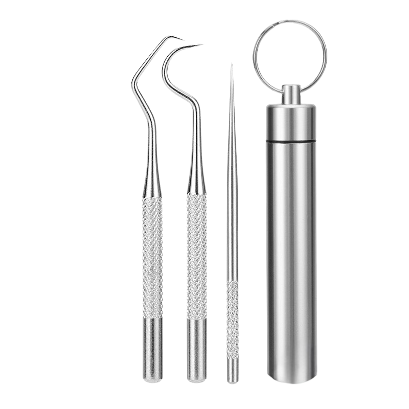 Dentaclean | Edelstahl Dental-Explorer & Spatel Large toothpick three-piece set (aluminum tube) Decorique.de
