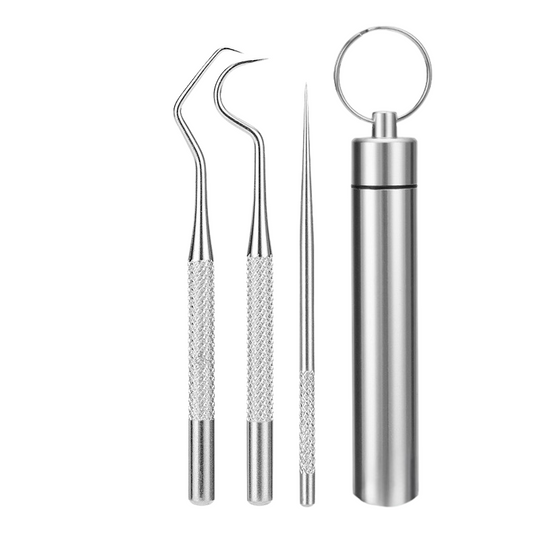 Dentaclean | Edelstahl Dental-Explorer & Spatel Large toothpick three-piece set (aluminum tube) Decorique.de