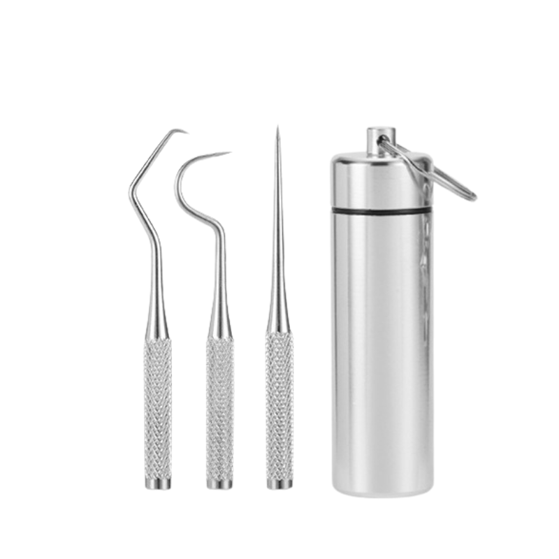 Dentaclean | Edelstahl Dental-Explorer & Spatel Medium-toothpick three-piece set (aluminum tube) Decorique.de