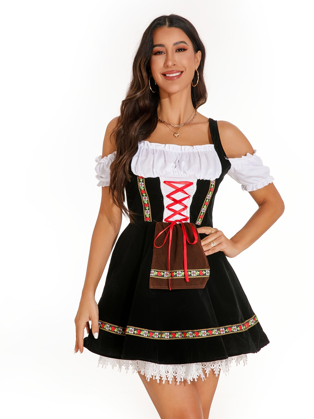 Alpenrose | Damen-Dirndlkleid – Schwarze Festtracht mit Puffärmeln und Korsettschnürung