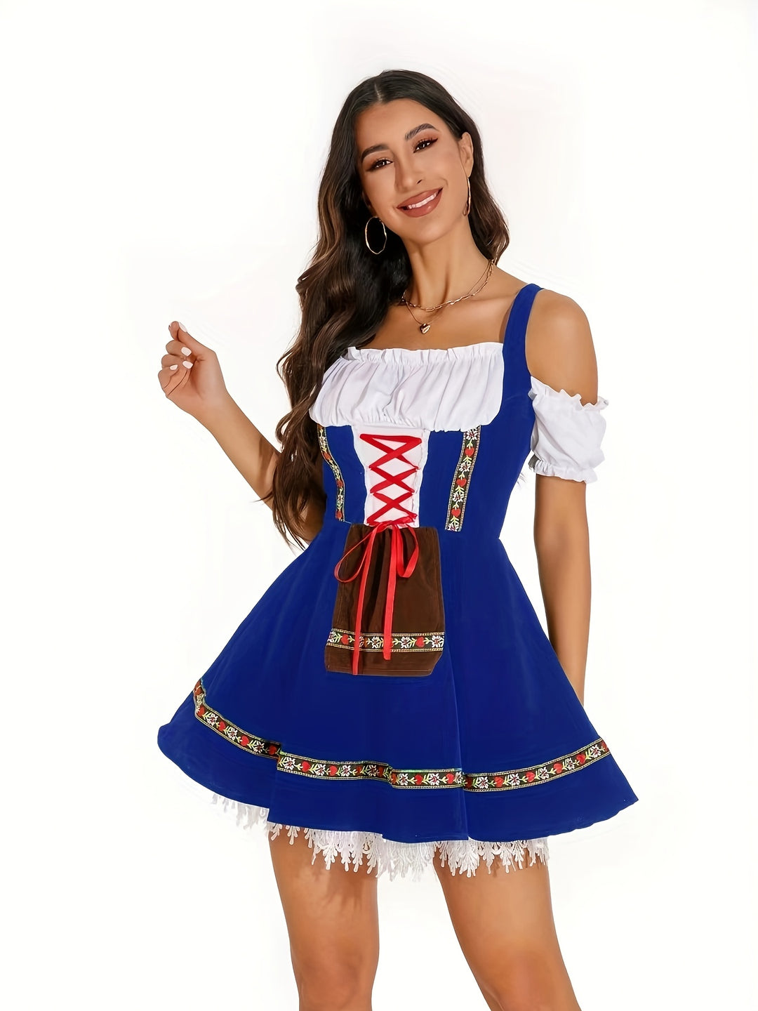Rosenblüte | Damen-Dirndlkleid – Schulterfrei mit Spitze und Blumendetails