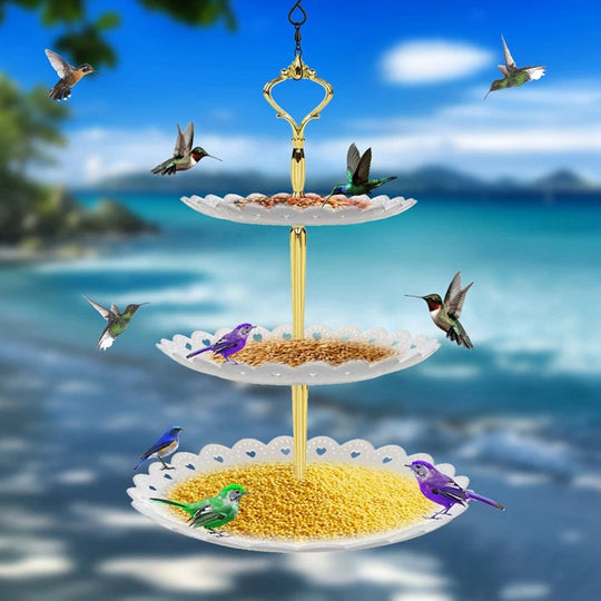 SkyBath | 3-stufiger hängender Vogelhäuschen- und Vogelbad-Kombination