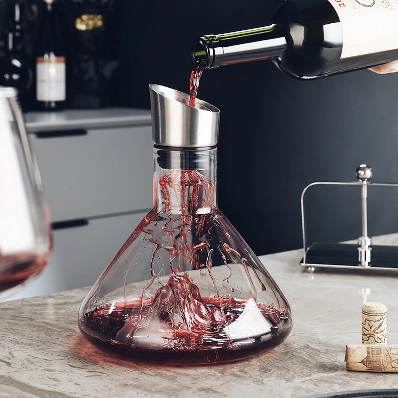 VinoFlow | Kristall Weindekanter – Edelstahlfilter & Wasserfall-Design