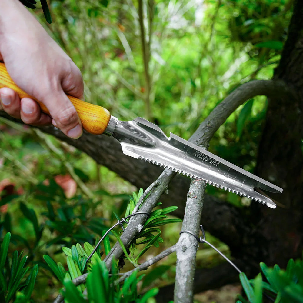 WeedPro | 5-in-1 Unkrautstecher aus Edelstahl mit Buchenholzgriff