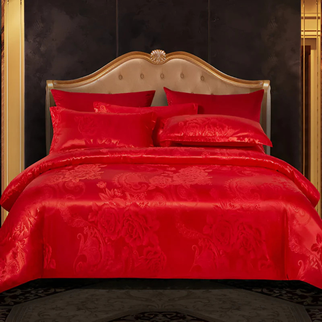 DreamSilk | Satin Bettbezug – Glatte Textur & Königlicher Schlafkomfort Rot Decorique.de