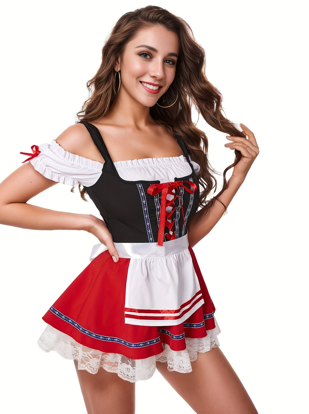 Bergrose | Damen-Dirndlkleid – Schulterfrei mit Korsett und Spitzenapplikationen