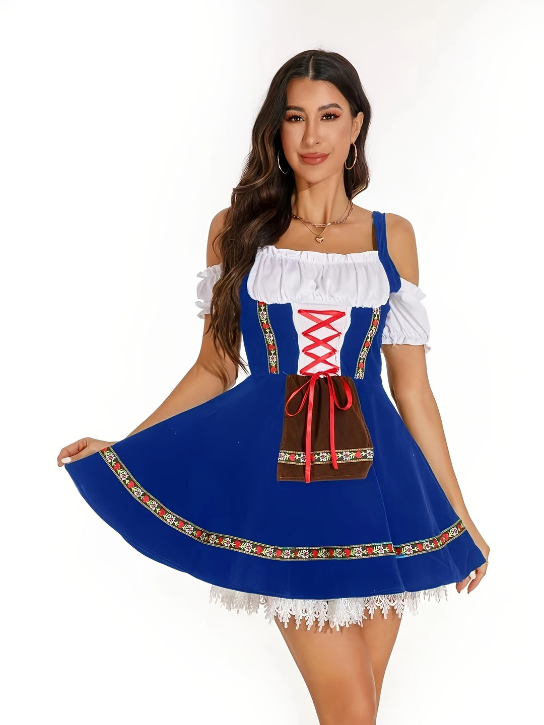 Rosenblüte | Damen-Dirndlkleid – Schulterfrei mit Spitze und Blumendetails
