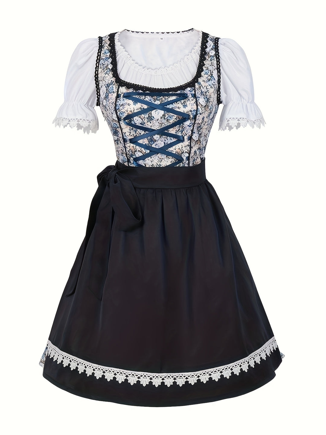 Rosenkorsett | Damen-Dirndlkleid – Florale Festtracht mit Puffärmeln und Spitzendetails