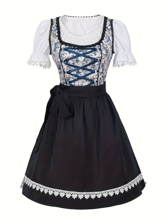 Rosenkorsett | Damen-Dirndlkleid – Florale Festtracht mit Puffärmeln und Spitzendetails