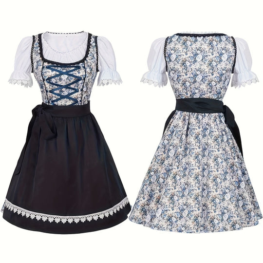 Rosenkorsett | Damen-Dirndlkleid – Florale Festtracht mit Puffärmeln und Spitzendetails