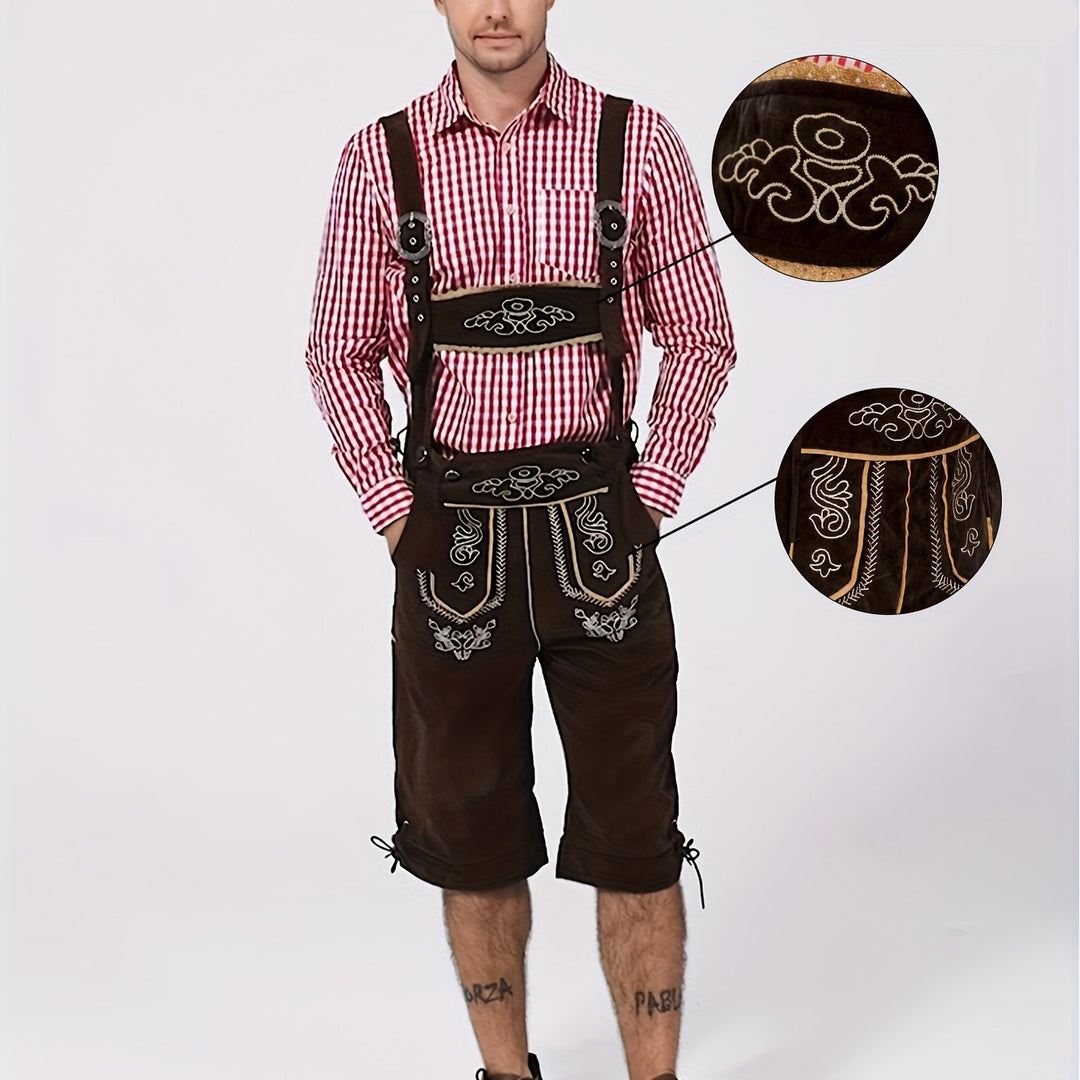 Eichensteg | Herren-Lederhose – Bestickte Kniebund-Shorts Dunkelbraun Decorique.de