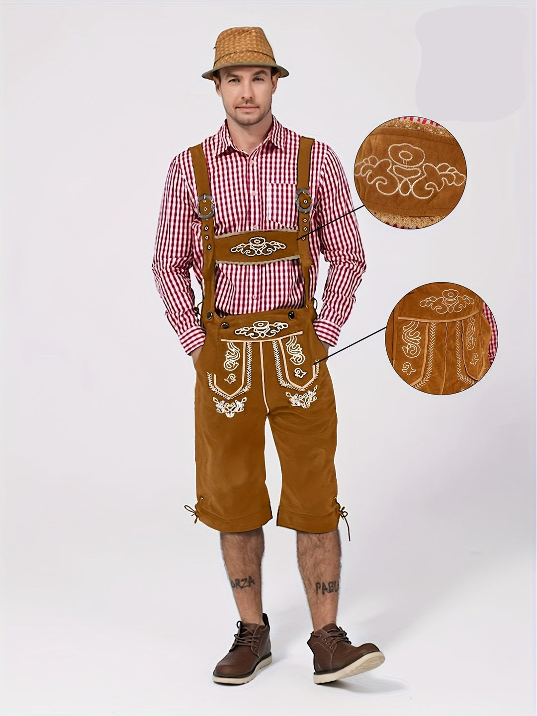 Eichensteg | Herren-Lederhose – Bestickte Kniebund-Shorts Decorique.de
