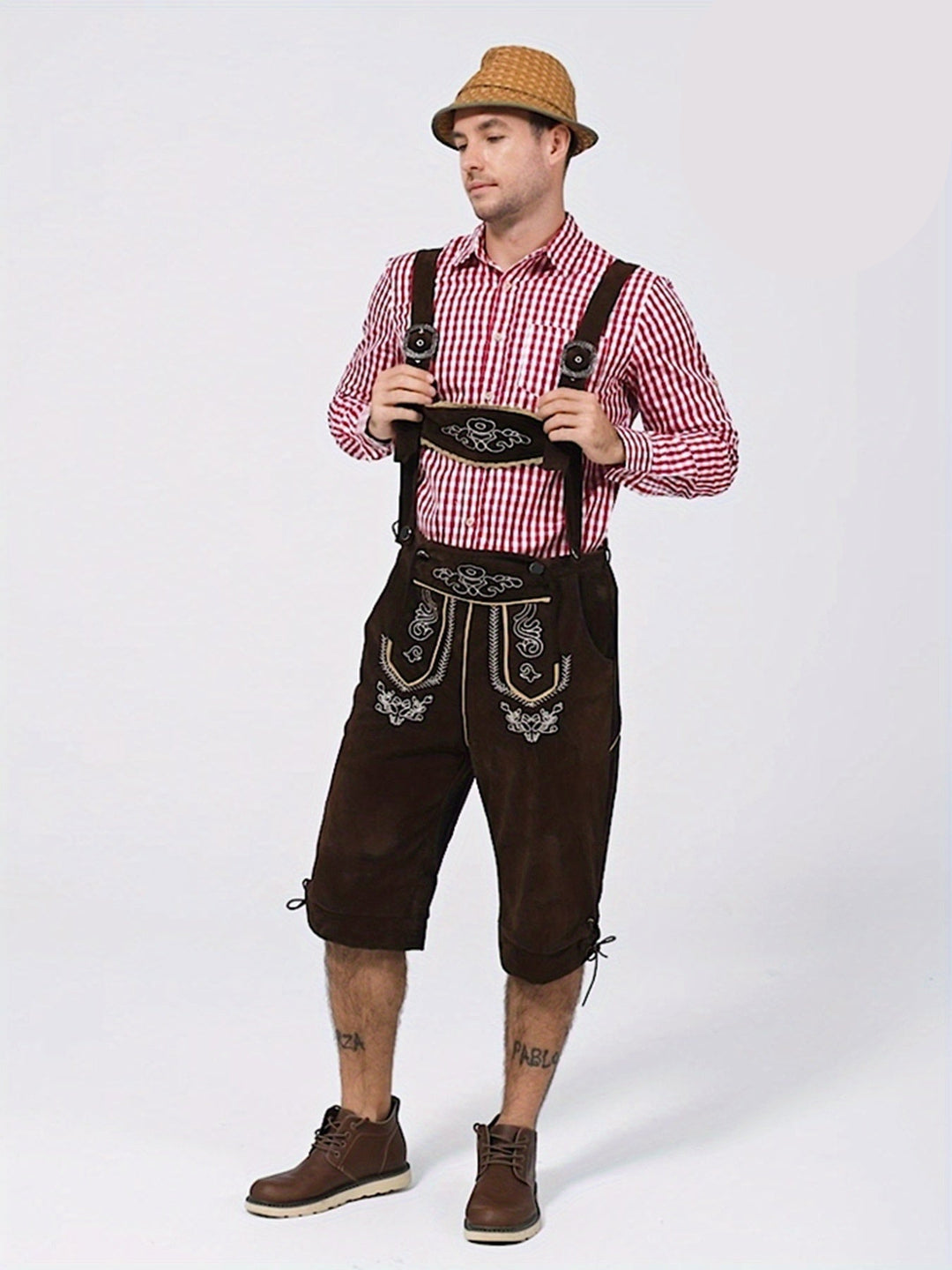 Eichensteg | Herren-Lederhose – Bestickte Kniebund-Shorts Decorique.de
