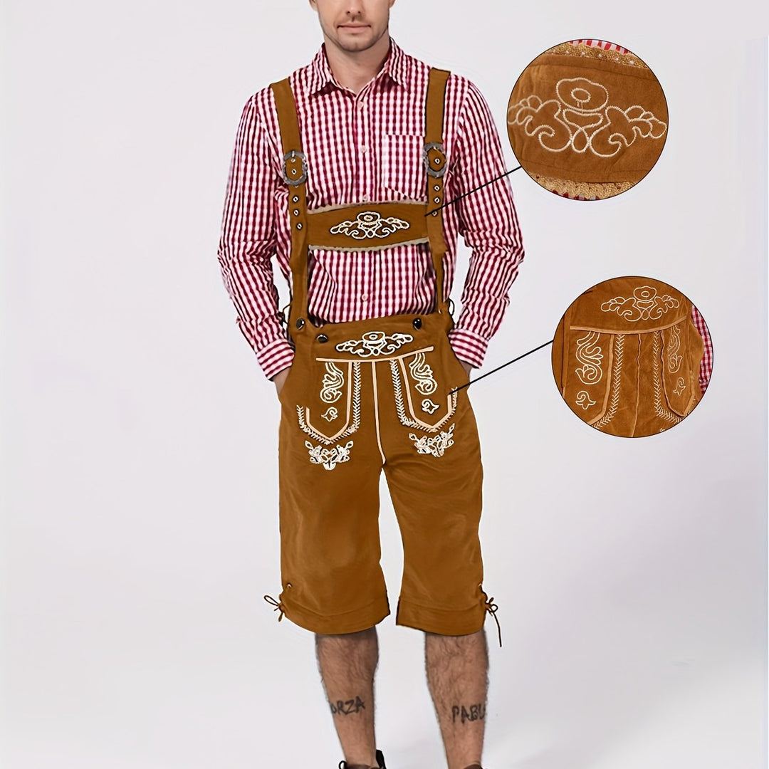 Eichensteg | Herren-Lederhose – Bestickte Kniebund-Shorts Olivbraun Decorique.de