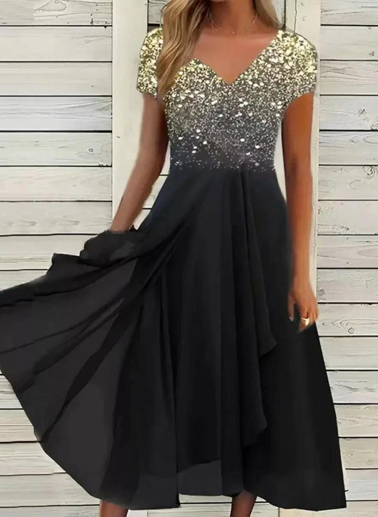 Eliana | Elegantes Chiffon-Partykleid | Damen Gold Schwarz Decorique.de