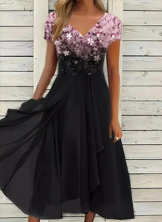 Eliana | Elegantes Chiffon-Partykleid | Damen Rosa Schwarz Decorique.de