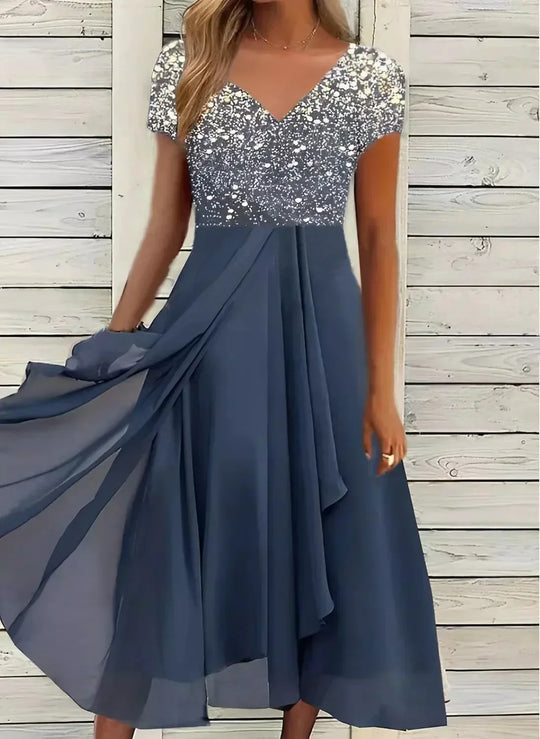 Eliana | Elegantes Chiffon-Partykleid | Damen Silberblau Decorique.de