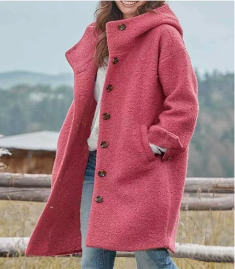 Elina | Warmer Kapuzenmantel mit Flausch-Futter | Damen Orange Decorique.de