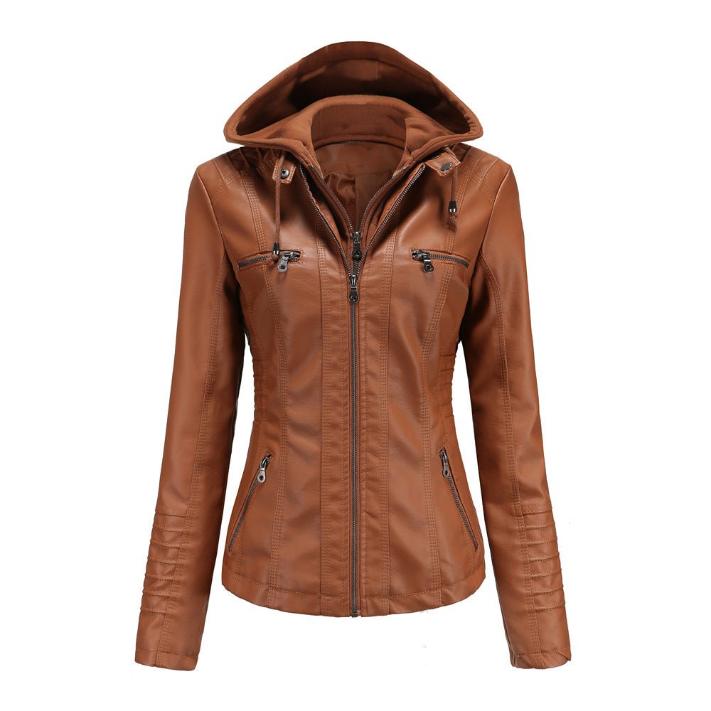 Elisa | Trendige Bikerjacke mit Kapuze & Streetstyle-Flair | Damen Khaki Decorique.de