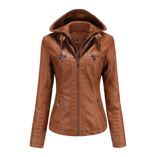 Elisa | Trendige Bikerjacke mit Kapuze & Streetstyle-Flair | Damen Khaki Decorique.de