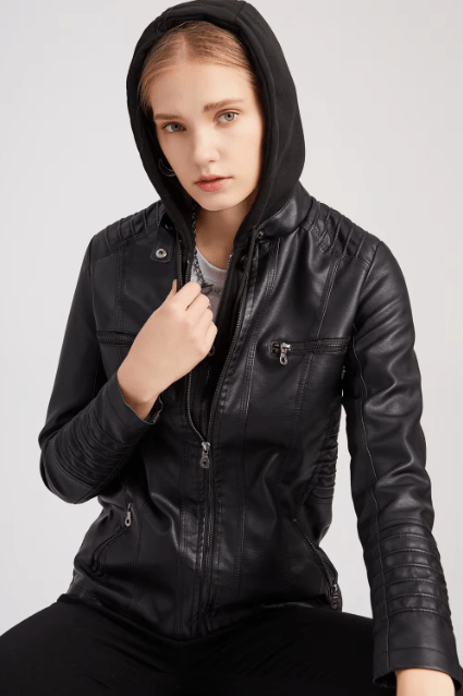 Elisa | Trendige Bikerjacke mit Kapuze & Streetstyle-Flair | Damen Decorique.de