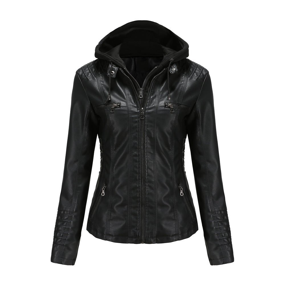Elisa | Trendige Bikerjacke mit Kapuze & Streetstyle-Flair | Damen Schwarz Decorique.de