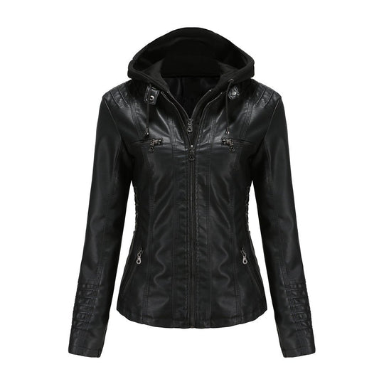 Elisa | Trendige Bikerjacke mit Kapuze & Streetstyle-Flair | Damen Schwarz Decorique.de