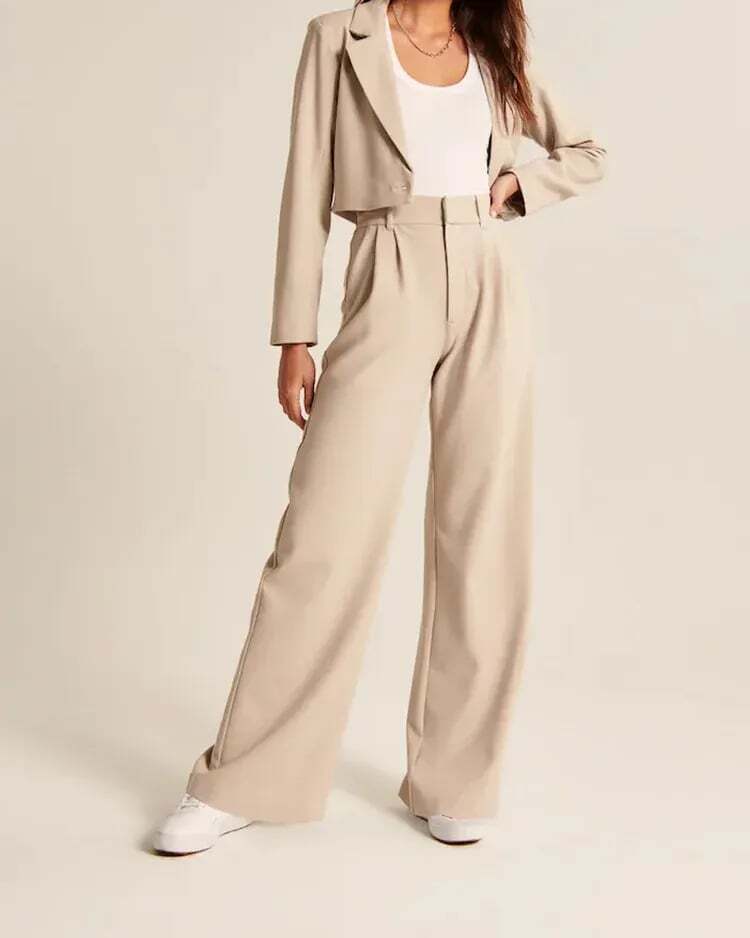 ElitePants | Elegante Weite Hose mit Hohem Bund Beige Decorique.de