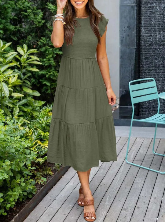 Elli | Damen Elegante Luftigekleid | Maxi Dunkelgrün Decorique.de