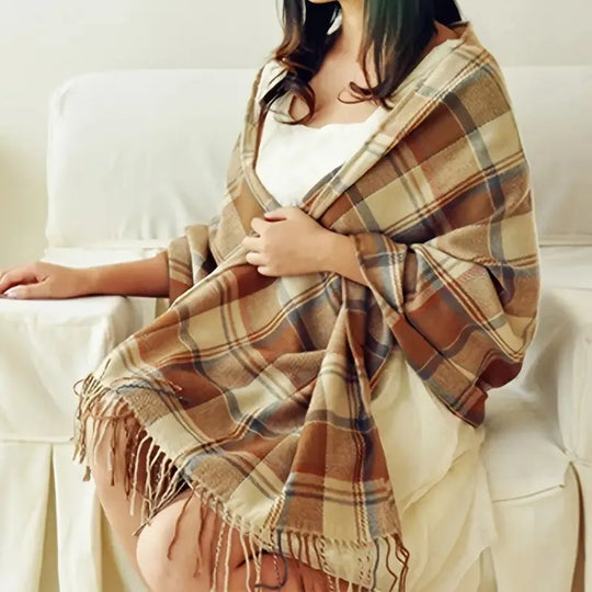 Elouise | Kaschmir Schal – Weich, Warm & Stilvolles Karomuster Beige Decorique.de