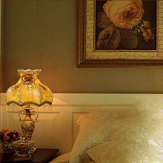 EraGlow | Europäische Vintage-Stoff Antike 1-Licht Tischlampe Fernbedienung B 230V Decorique.de