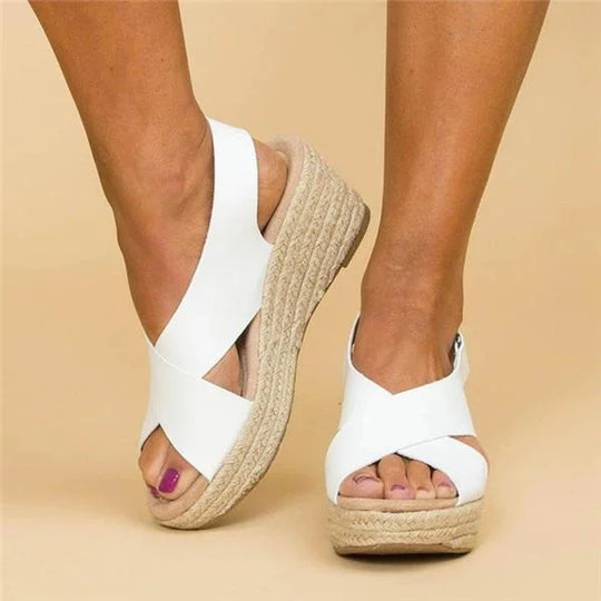 EvoWear | Orthopädische Espadrilles mit Keilabsatz in Taupe Weiß Decorique.de