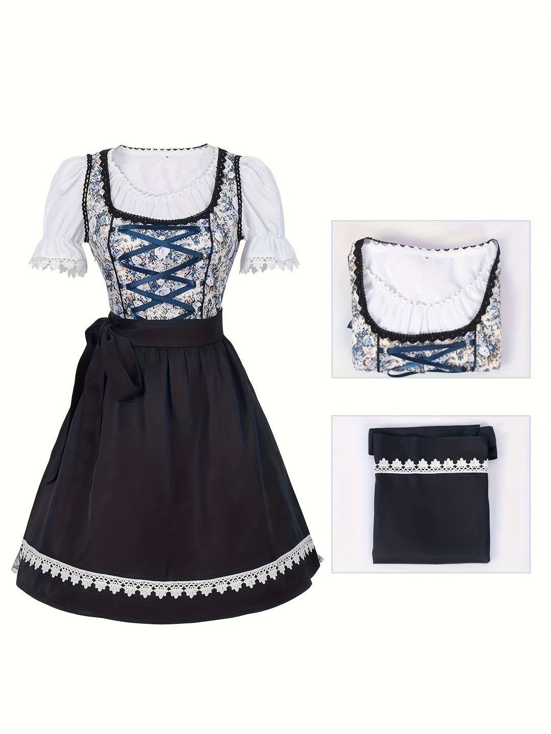 Rosenkorsett | Damen-Dirndlkleid – Florale Festtracht mit Puffärmeln und Spitzendetails